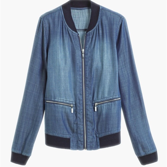 Zenergy by Chico’s Size 3 Jean Cropped Bomber Jacket - Picture 1 of 8